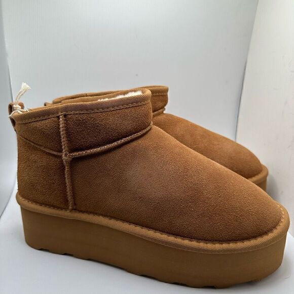 CUSHIONAIRE Women's Genuine Suede pull platform boot +Memory Foam 9.5 CHESTNUT - Picture 1 of 7